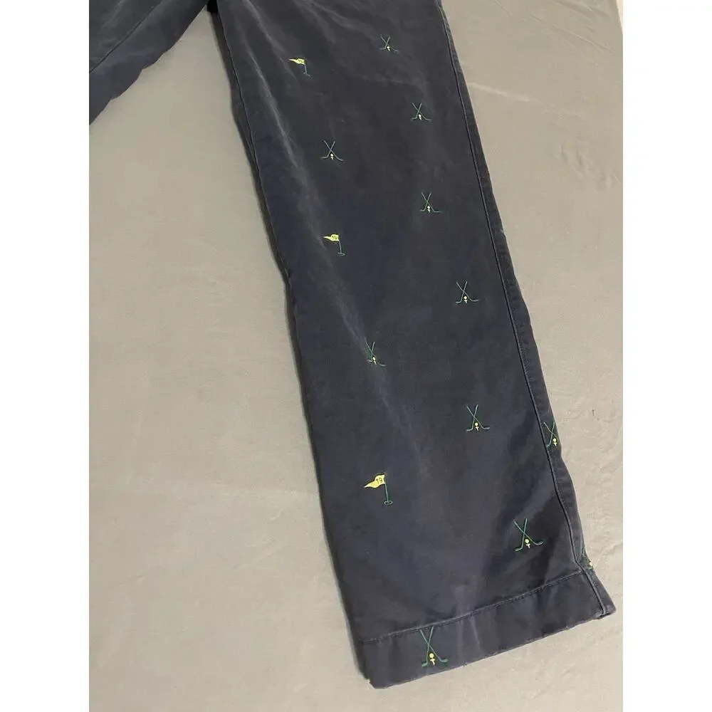 Vintage 36x32 J.Crew Navy Golf 19th Hole Embroidered Chinos Pants Style 87563